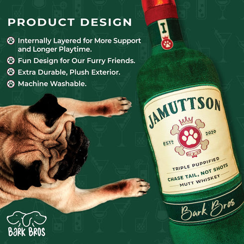 Jamuttson Liquor Bottle Dog Toy - Plush Squeaky Funny Drink Parody - Cute Dog Birthday Toy for Small/Medium Dogs