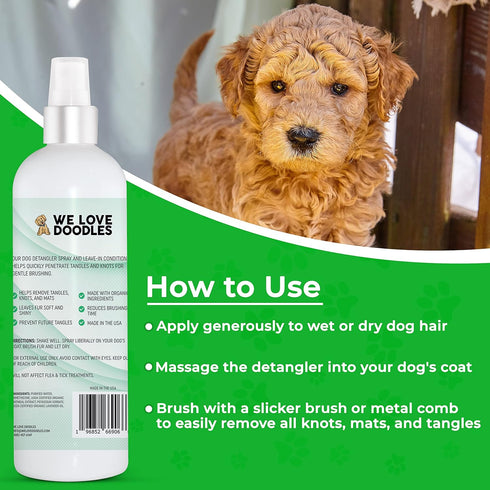 Pack 16 oz We Love Doodles Small Slicker Brush & Lavender Detangler Spray - Dog Leave-in Conditioner for Reducing Mats