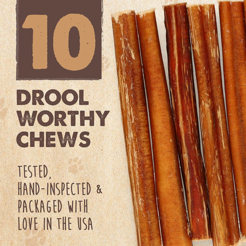 (6" 10 Pack) Mighty Paw Naturals Bully Sticks for Small & Medium Dogs - Grass Fed Beef Chews. Bully Sticks for Large