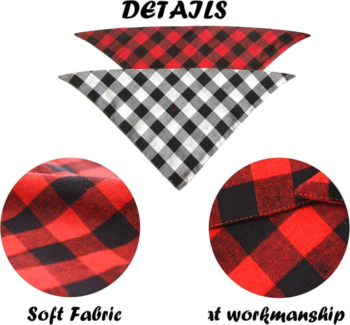 Realeaf Dog Bandanas 2 Pack, Reversible Plaid Pet Scarves, Classic Triangle Dog Bibs for Small Dogs Cats