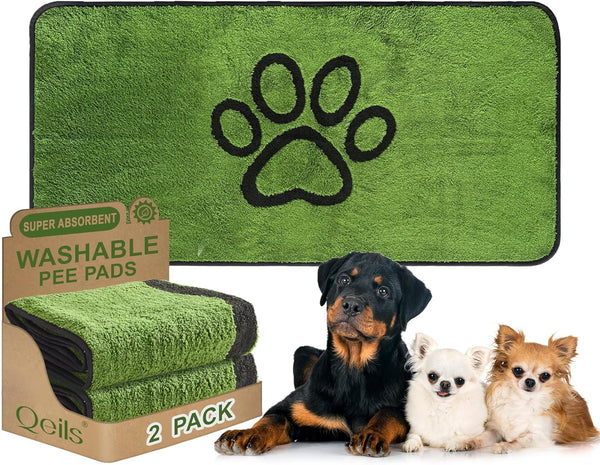 Qeils Reusable Dog Pee Pads, 2 Pack Super Absorbent & Leakproof Washable
