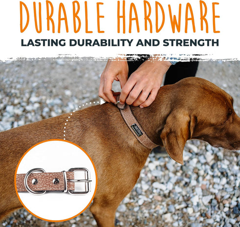 Mighty Paw Dog Lite Collar - Genuine Distressed Real Leather, Modern Designer Look, Lite Brown