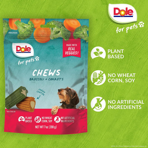 Freshly Fetched Dog Chews, Assorted Broccoli & Carrot Flavor, 7 oz - No Wheat, Corn, Soy, or Artificial Additives