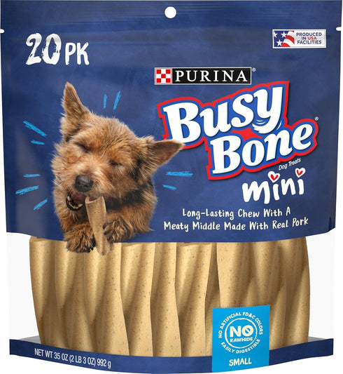 Busy Bone Purina Dog Chew, Mini Dog Treats for Small Dogs, 20 ct Pouch