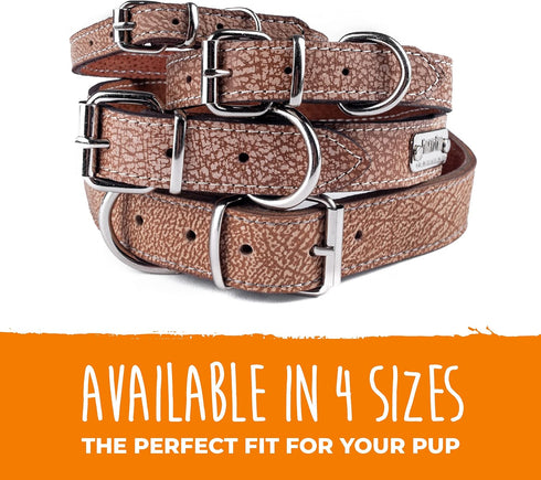 Mighty Paw Dog Lite Collar - Genuine Distressed Real Leather, Modern Designer Look, Lite Brown