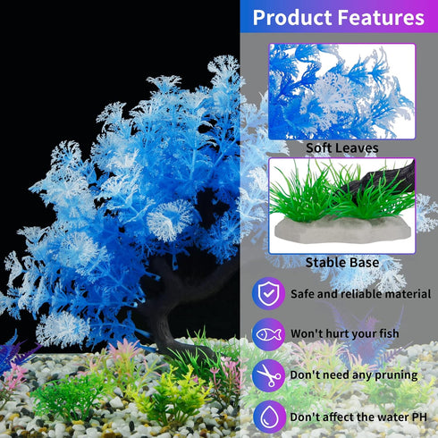 MyLifeUNIT Fish Tank Decorations - 15 Pack Artificial Aquarium Plants Tree Set for Fish Tank Decor