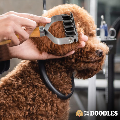 Pet Dematting Comb for Dogs and Cats - Wooden Handle Deshedding Rake for All Hair Types