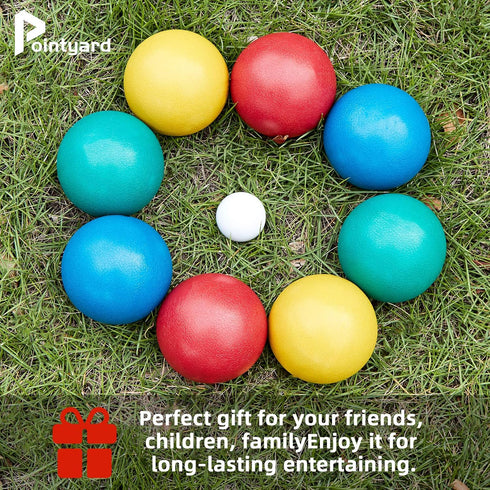 84mm Set, Set 8 1 Pointyard Bocce Ball Outdoor Games for Adults and Family, Backyard Ball with PE Bocce Balls & Pallino