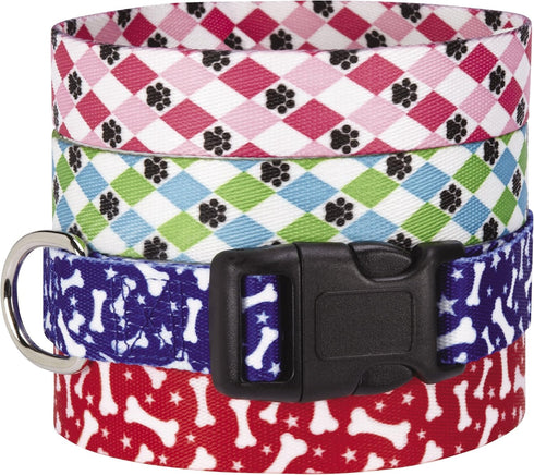 Nylon Pooch Patterns Dog Collar, Fits Necks 10" to 16", Red Bone