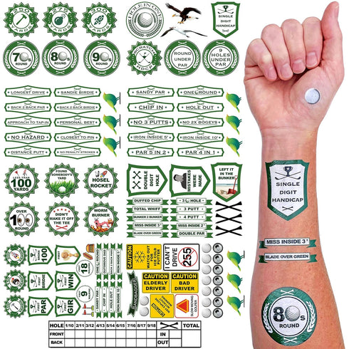 Golf Award Temporary Tattoos, Fun Gifts for Men, Women, Kids - Unique Golf Accessories