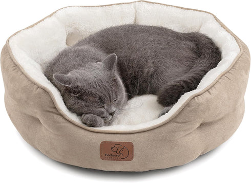 Bedsure Dog Beds for Small Dogs, Round Cat Beds for Indoor Cats, Washable Pet Bed with Slip-Resistant Bottom, 20
