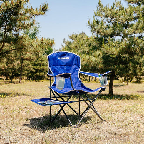 300LBS FUNDANGO Folding Padded Camping Chair, Portable Outdoor Full Back Lawn Arm Chair with Side Table Cup Holder Side
