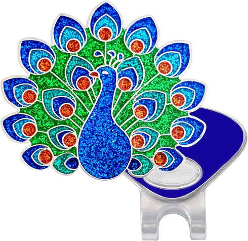 Peacock Golf Ball Marker with Heavy Glitter | Hat Clip Included | Birdie Themed Accessory | Great for Any Age Golfer