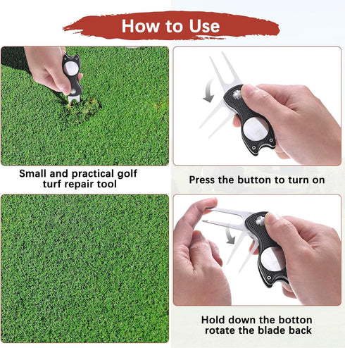 TIXIPEM Golf Divot Repair Tool- Switch Foldable Divot Tool Rack with Magnetic Ball Marker & Open Button Use for Golf