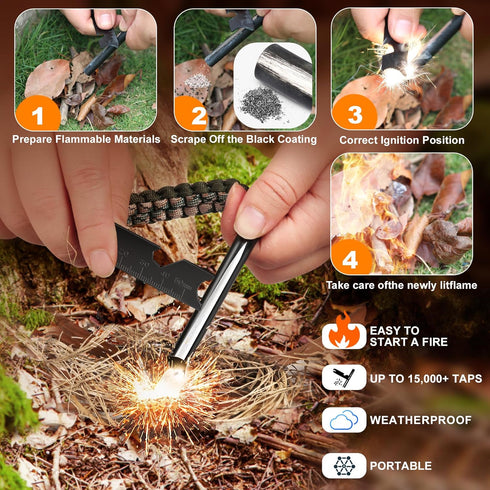 Survival Fire Starter, 4 Inch Ferro Rod Flint Fire Starters for Hiking, Camping, Paracord & Emerge Tool
