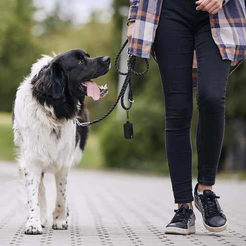 SVD.PET Dog Poop Bag Dispenser, Retractable Waste Bag Holder, Lightweight with Stretchy Strap for Any Dog Leash (Black)