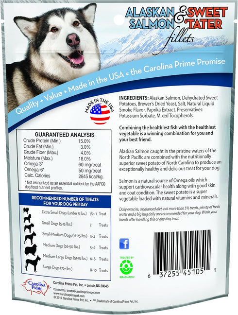 Carolina Prime Pet 45111 Salmon and Sweet Tater Fillets Treat for Dogs, 5 oz Pouch