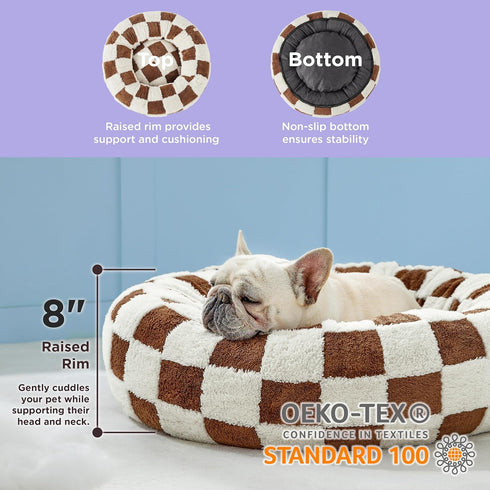 Lesure Donut Small Dog Bed - Brown Round Cat Bed for Indoor Cats, Anti-Anxiety Calming, Washable Plush & Anti Slip