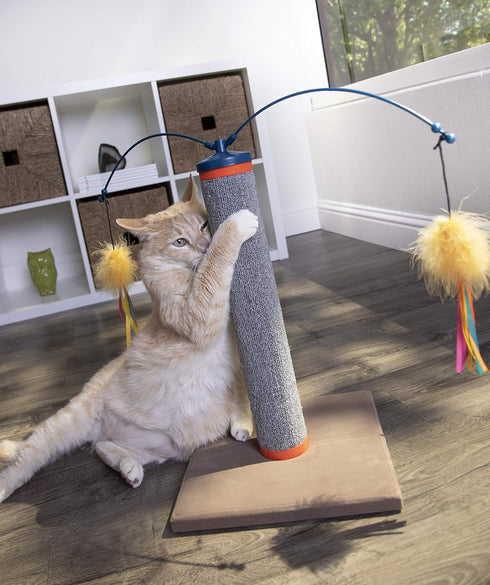 SmartyKat Scratch 'N Spin Carpet Cat Scratching Post with Spinning Wand Toys, Gray, One Size