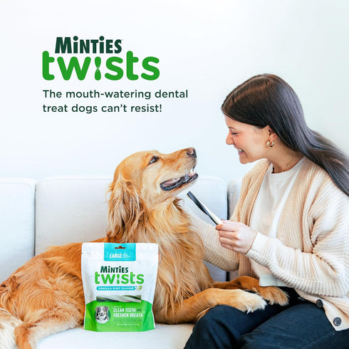 Minties Dental Twists for Dogs, Vet-Recommended Vanilla-Flavored Dental Chews for Tiny/Small Dogs, 12oz