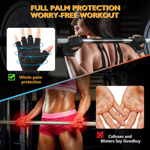ihuan New Breathable Workout Gloves for Women & Men - No More Sweaty & Full Palm Protection Gym Exercise, Cycling