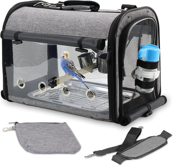 Bird Travel Carrier, Portable Cage for Small Pets, Airlines Approved for Parakeets, Lovebirds, Grey