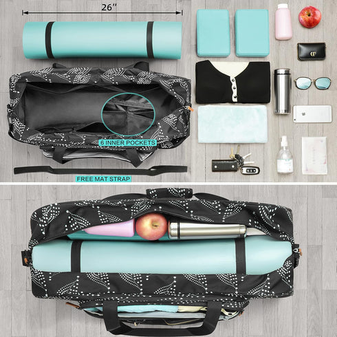 Yoga Mat Bag, 8-Pocket Gym Bag Fits 1/2" Thick Mat & Blocks, Detachable Straps, Large Tote for Women, Men