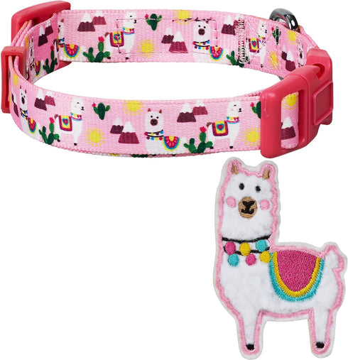 Blueberry Pet Adjustable Dog Collar Happy Llamas with Detachable Décor, Small, Neck 12"-16"