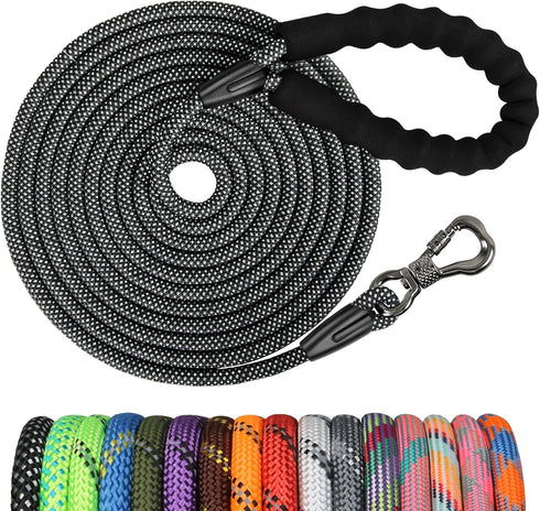 NTR Long Dog Leash, 50FT Check Cord with Swivel Lockable Hook and Padded Handle for Small Medium Large Dogs