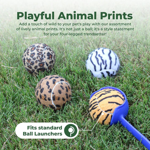 Tourna Unique Sports Dog Fetch Squeaker Balls, 4 Pack, Animal Prints