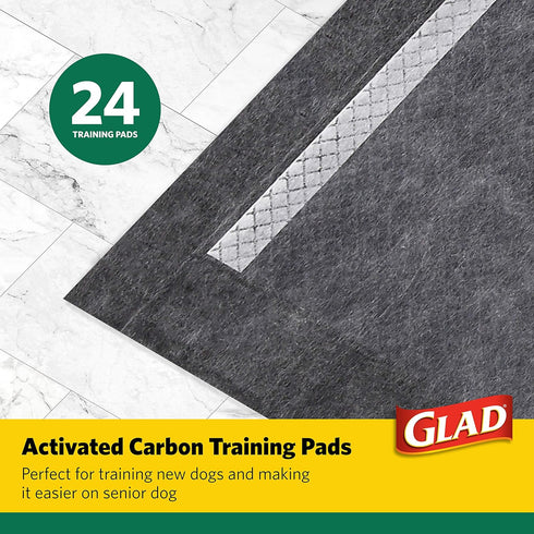 Glad for Pets Giant Size Activated Carbon Puppy Training Pads, All Day Style with Wall Protection and Adhesive | Puppy Pads for Dogs, Super Absorbent and Leak Proof Dog Training Pads, 24 Count