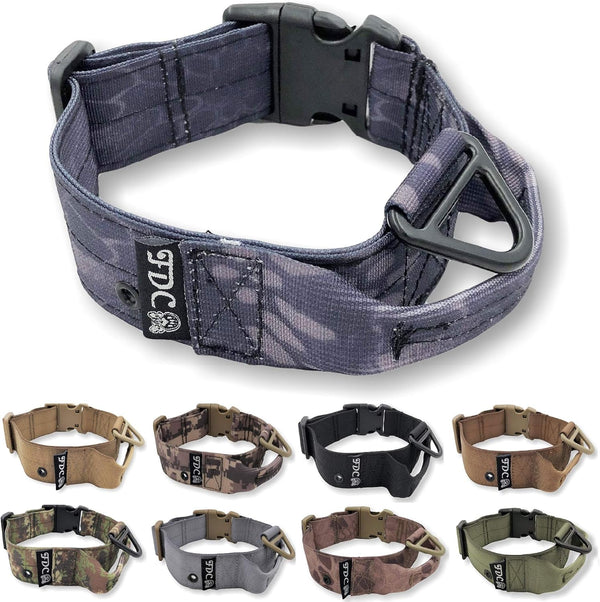 Heavy Duty Dog Tactical Collar with Handle - 1.5in Width Training Military Collar for Medium Large Dogs (Black Camo)