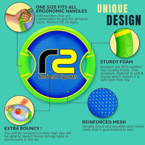 Fun Bouncy Paddle & Stringy Ball Toss & Catch Game - Easy to Use for Kids All Ages - Soft Foam Design for Safe Play
