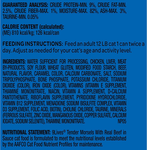 9Lives Tender Morsels With Real Beef In Sauce Wet Cat Food, 5.5 Ounce Can (Pack of 24)