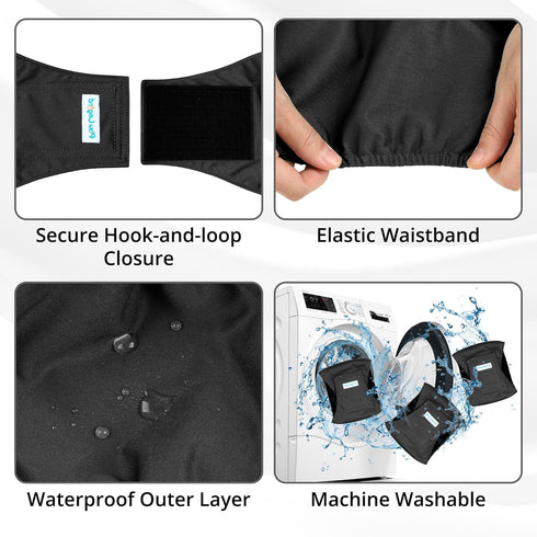 Paw Legend Washable Dog Belly Band Wrap Diapers for Male Dog (3 Pack, Medium, Black) - High Absorbing Puppy Diapers