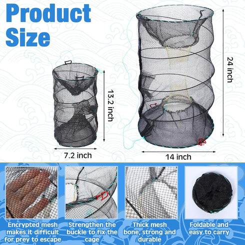 Wovnet 7 60 Inch Pcs Fish Trap Minnow Trap Crab Trap Crawfish Trap Lobster Trap and Portable Folded Fishing Accessories