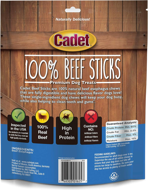 Cadet Beef Sticks Dog Treats - Long-Lasting, Healthy & Natural Beef Esophagus Treats for Small & Large Dogs, 12 oz.