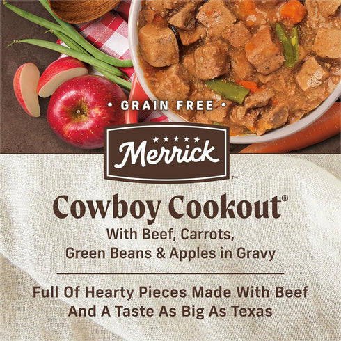 12.7 oz. Merrick Grain Free Wet Dog Food, Cowboy Cookout Recipe With Real Deboned Beef, Canned Adult Dog Food, Can