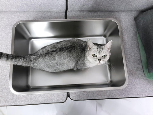 IKITCHEN Stainless Steel Cat Litter Box, Large Metal Litter Box for Cats and Rabbits, 19.5"L x 13.5"W x 6"H