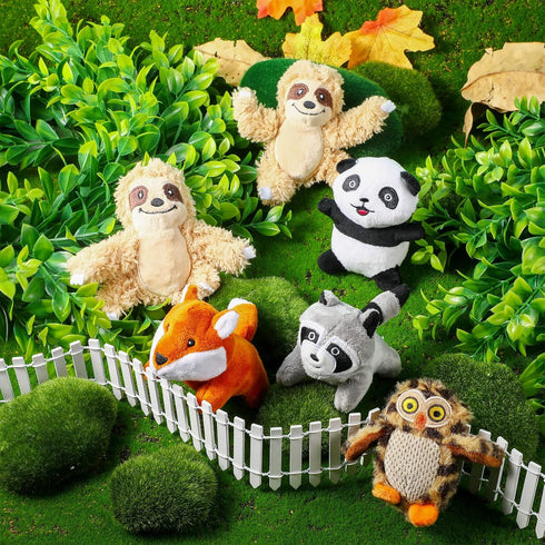 7 Pieces Dog Squeaky Toys, Hide and Seek Activity Puppy Chew Toys, Plush Woodland Friends with Squeakers