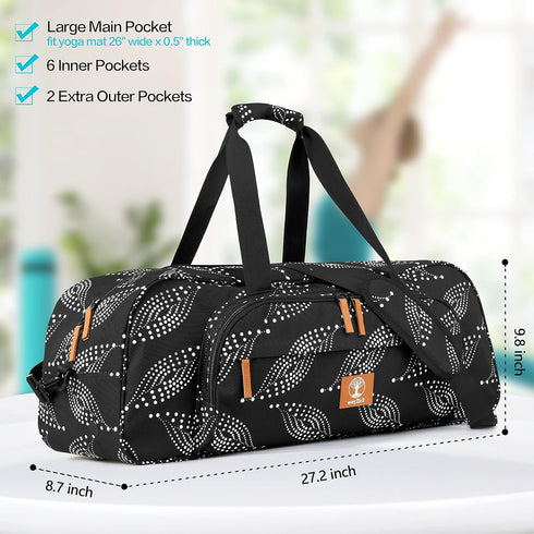 Yoga Mat Bag, 8-Pocket Gym Bag Fits 1/2" Thick Mat & Blocks, Detachable Straps, Large Tote for Women, Men