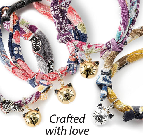 Necoichi Chirimen Hanabi Fireworks Cat Collar (Purple) with Bell, Safety Breakaway for Cats
