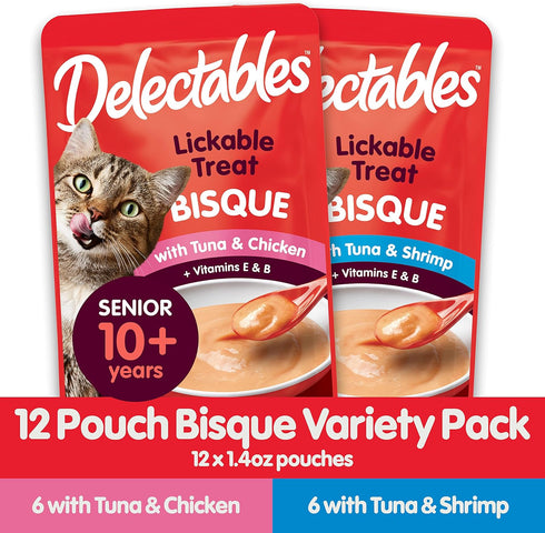 Hartz Delectables Bisque Lickable Wet Cat Treats for Senior Cats, Senior Variety, 12 Count