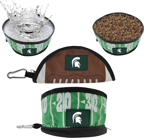 NCAA Michigan State Spartans Collapsible Dog Travel Bowl - Food and Water Bowl for Dogs & Cats - Portable Leak-Proof