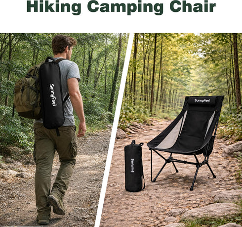 Backpacking SUNNYFEEL High Back Portable Camping Chair, Lightweight Folding Chair with Head Support, Compact Chair
