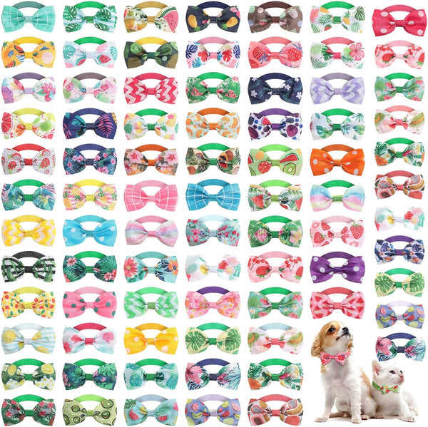 80 Pcs Dog Bows, Assorted Pattern Bow Ties for Small Dogs, Dog Bowtie Collar Bows for Small Medium Puppy Pet