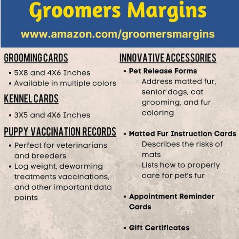 Dog Grooming Cards (100 Pack) 8 X 5 inch Groomer Client Profile Service Record Clip Card for Pet Groomers