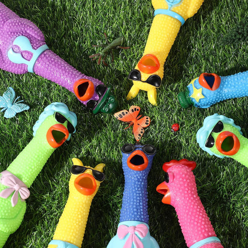 8 Toys(11 Inch,Mixed Pcs Silly Rubber Chicken Screaming Chicken Dog Toy with Squeaker Large Squeaky Prank Noise Maker
