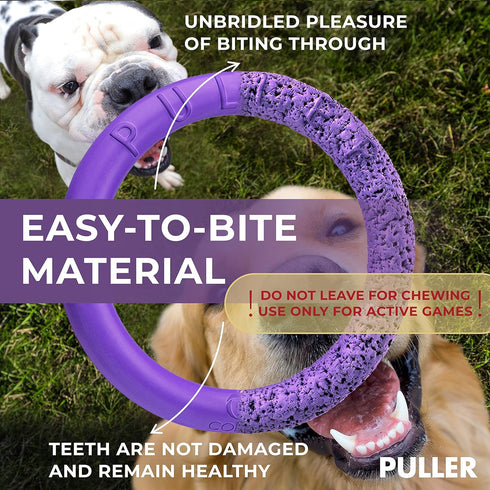 COLLAR Puller Outdoor Dog Ring Toys - Fetch & Tug of War Toy for Small, Medium, Large Dogs - Soft Dog Frisbee