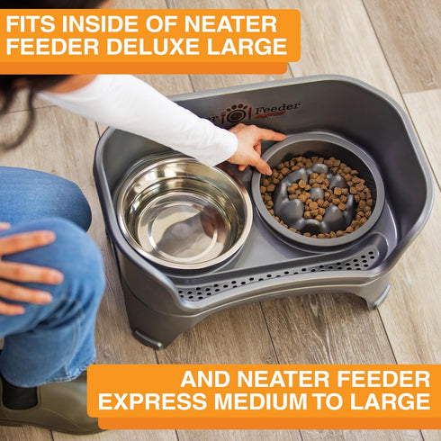 The Niner Slow Feed Bowl, Raised Peaks to Slow Down Eating, Fits Elevated Feeders, Holds up to 2 Cups, Gunmetal Grey